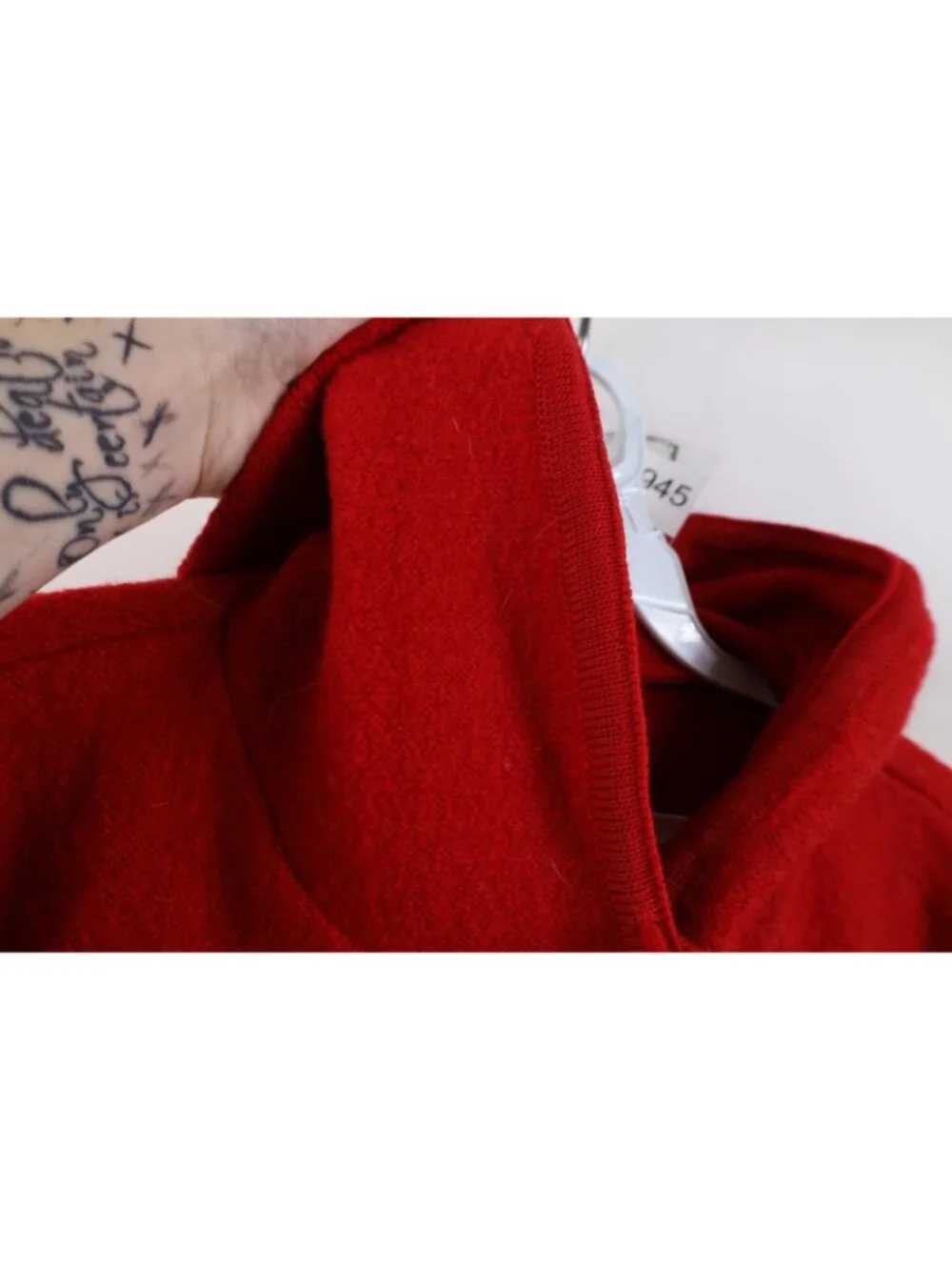 Vintage 90s Cabelas Mens Size Small Blank Wool Knit Hoodie Hooded Sweater Red